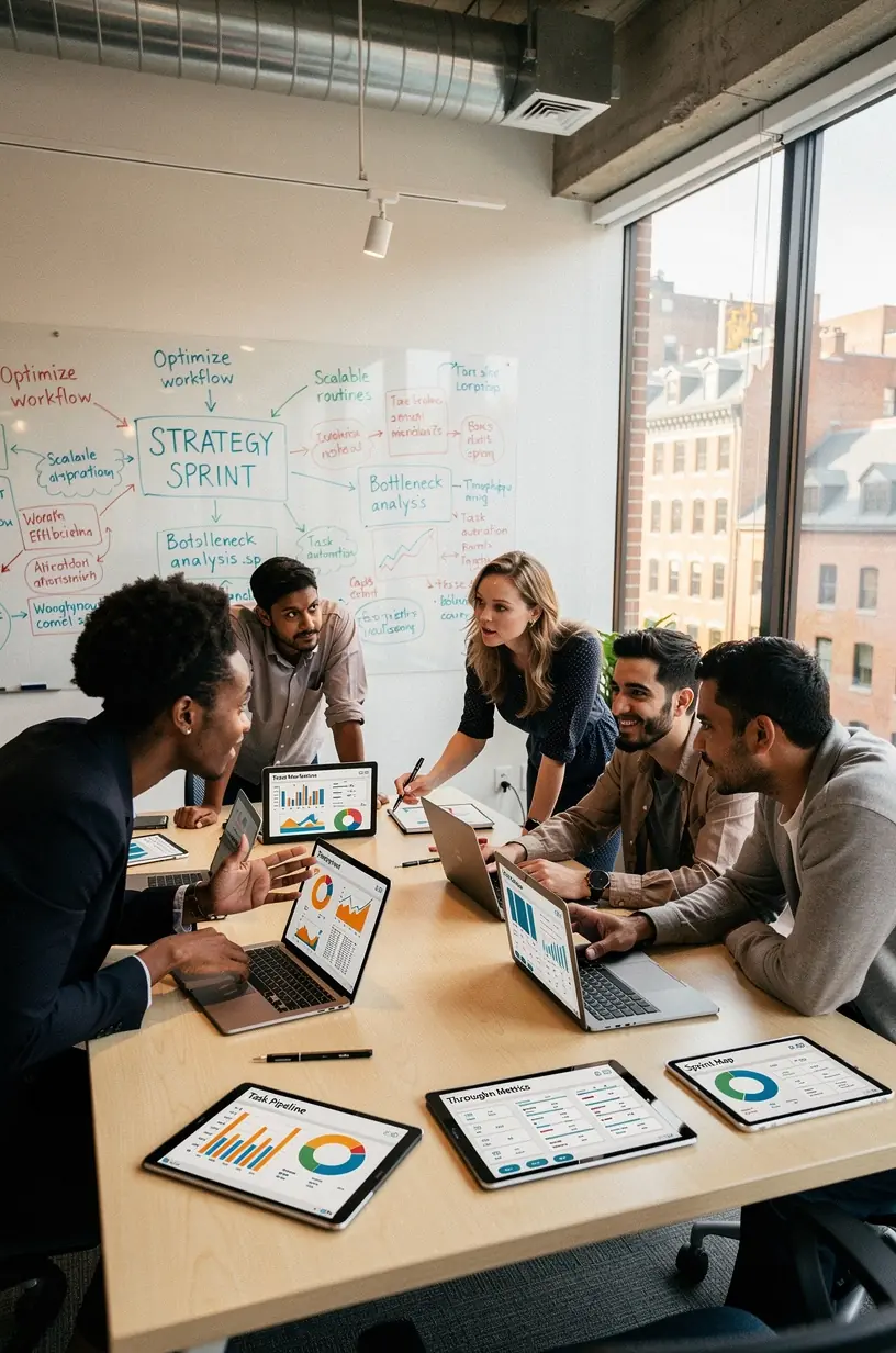 Remote team collaboration challenges and solutions illustration.